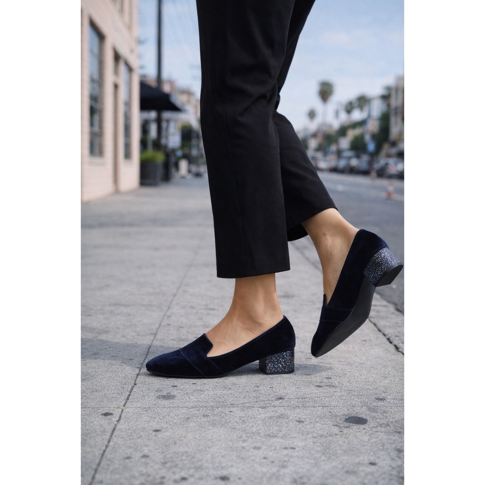 Cole Haan‎ Marlee Skimmer II Navy Velvet Loafers Glitter Block Heels Size 9B